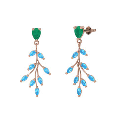 Dentale Yaprak Küpe - Kök zümrüt ve akuamarin 14 ayar rose altın küpe #ju8jjx