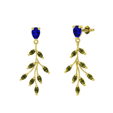 Lab safir ve peridot 18 ayar altın küpe