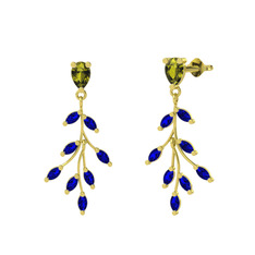 Dentale Yaprak Küpe - Peridot ve lab safir 8 ayar altın küpe #lg2h60