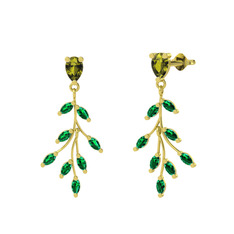 Dentale Yaprak Küpe - Peridot ve yeşil kuvars 18 ayar altın küpe #mmqlbu