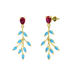 Dentale Yaprak Küpe - Rodolit garnet ve akuamarin 14 ayar altın küpe #musguf