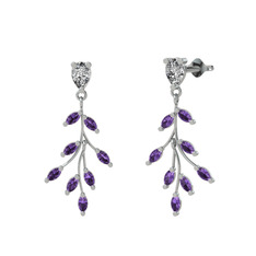 Dentale Yaprak Küpe - Swarovski ve ametist 14 ayar beyaz altın küpe #mxisuk