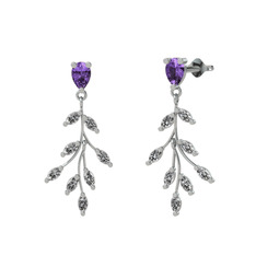 Dentale Yaprak Küpe - Ametist ve swarovski 8 ayar beyaz altın küpe #n541ih