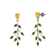 Dentale Yaprak Küpe - Sitrin ve peridot 925 ayar gümüş küpe #nswjau