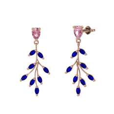 Dentale Yaprak Küpe - Pembe kuvars ve lab safir 8 ayar rose altın küpe #ny3xsw
