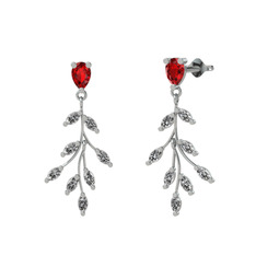 Dentale Yaprak Küpe - Garnet ve beyaz zirkon 18 ayar beyaz altın küpe #o28piw