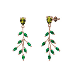 Dentale Yaprak Küpe - Peridot ve yeşil kuvars 8 ayar rose altın küpe #ogifrl