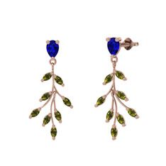 Dentale Yaprak Küpe - Lab safir ve peridot 18 ayar rose altın küpe #pvzjlf