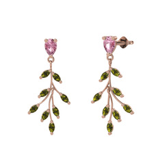 Dentale Yaprak Küpe - Pembe kuvars ve peridot 14 ayar rose altın küpe #q8glde