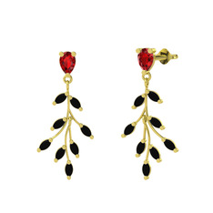 Garnet ve siyah zirkon 925 ayar altın kaplama gümüş küpe