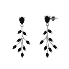 Dentale Yaprak Küpe - Siyah zirkon 18 ayar beyaz altın küpe #qqsgal