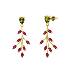Peridot ve rodolit garnet 18 ayar altın küpe