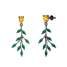 Dentale Yaprak Küpe - Sitrin ve yeşil kuvars 925 ayar siyah rodyum kaplama gümüş küpe #rjscri