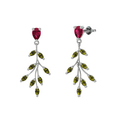 Rodolit garnet ve peridot 8 ayar beyaz altın küpe