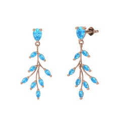 Akuamarin 18 ayar rose altın küpe