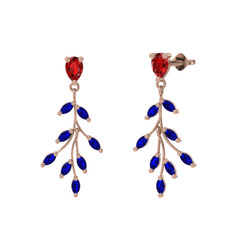 Dentale Yaprak Küpe - Garnet ve lab safir 18 ayar rose altın küpe #rtrrd6