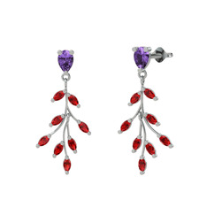 Dentale Yaprak Küpe - Ametist ve garnet 18 ayar beyaz altın küpe #t4a3y2