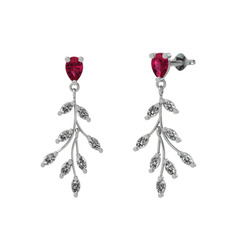 Dentale Yaprak Küpe - Rodolit garnet ve swarovski 18 ayar beyaz altın küpe #tlz45p