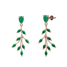 Dentale Yaprak Küpe - Kök zümrüt ve yeşil kuvars 925 ayar rose altın kaplama gümüş küpe #tq5mm5