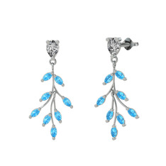 Dentale Yaprak Küpe - Swarovski ve akuamarin 18 ayar beyaz altın küpe #u02vly
