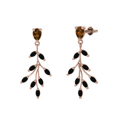 Dumanlı kuvars ve siyah zirkon 925 ayar rose altın kaplama gümüş küpe