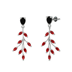 Dentale Yaprak Küpe - Siyah zirkon ve garnet 8 ayar beyaz altın küpe #uoz5et