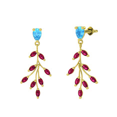 Dentale Yaprak Küpe - Akuamarin ve rodolit garnet 14 ayar altın küpe #v3084w