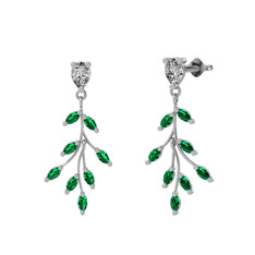 Dentale Yaprak Küpe - Swarovski ve yeşil kuvars 925 ayar gümüş küpe #vtrqdg