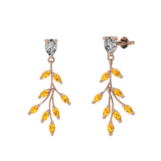 Dentale Yaprak Küpe - Swarovski ve sitrin 8 ayar rose altın küpe #vv1272