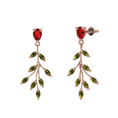 Garnet ve peridot 14 ayar rose altın küpe