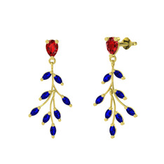 Garnet ve lab safir 18 ayar altın küpe