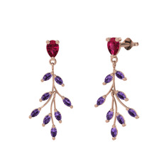Dentale Yaprak Küpe - Rodolit garnet ve ametist 925 ayar rose altın kaplama gümüş küpe #wo6tqk