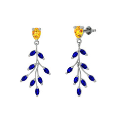 Sitrin ve lab safir 8 ayar beyaz altın küpe