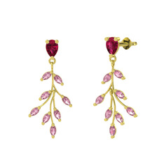 Rodolit garnet ve pembe kuvars 8 ayar altın küpe