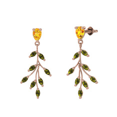 Dentale Yaprak Küpe - Sitrin ve peridot 8 ayar rose altın küpe #x3vqe6