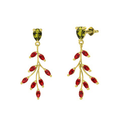 Dentale Yaprak Küpe - Peridot ve garnet 14 ayar altın küpe #xm0tq2