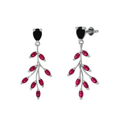 Siyah zirkon ve rodolit garnet 14 ayar beyaz altın küpe