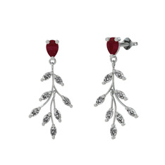 Dentale Yaprak Küpe - Kök yakut ve swarovski 14 ayar beyaz altın küpe #yl82pi