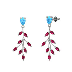 Dentale Yaprak Küpe - Akuamarin ve rodolit garnet 18 ayar beyaz altın küpe #znhp38