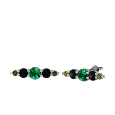 Minimal Atzi Küpe - Yeşil kuvars, siyah zirkon ve peridot 8 ayar beyaz altın küpe #100yxv8