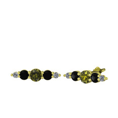 Minimal Atzi Küpe - Peridot, siyah zirkon ve pırlanta 18 ayar altın küpe (0.03 karat) #104vp1p