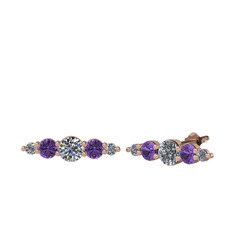 Swarovski, ametist ve pırlanta 8 ayar rose altın küpe (0.03 karat)