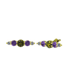 Minimal Atzi Küpe - Peridot, ametist ve pırlanta 14 ayar altın küpe (0.03 karat) #10p0yyq