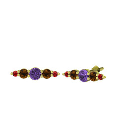 Minimal Atzi Küpe - Ametist, dumanlı kuvars ve garnet 14 ayar altın küpe #10qgi6k