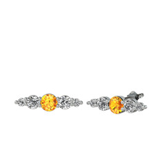 Minimal Atzi Küpe - Sitrin, swarovski ve beyaz zirkon 18 ayar beyaz altın küpe #10qw39e