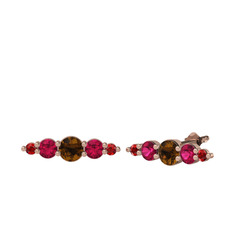 Dumanlı kuvars, rodolit garnet ve garnet 18 ayar rose altın küpe