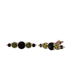 Siyah zirkon ve peridot 18 ayar rose altın küpe
