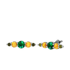 Minimal Atzi Küpe - Yeşil kuvars, sitrin ve peridot 8 ayar beyaz altın küpe #1155zmv