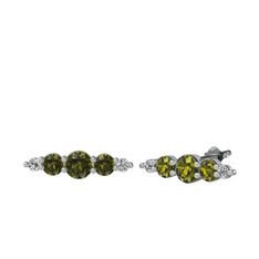 Peridot ve beyaz zirkon 14 ayar beyaz altın küpe