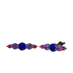 Lab safir, ametist ve rodolit garnet 925 ayar siyah rodyum kaplama gümüş küpe